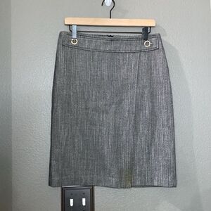 H&M Herringbone Tweed Knee Length Skirt Black Grey Preppy